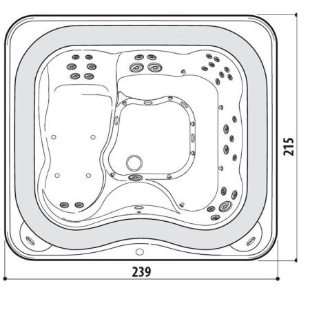 JACUZZI PROFILE Минибассейн 2350х2110х930 мм., встраиваемый, с переливной решеткой, комплектация BASE, цвет Platinum