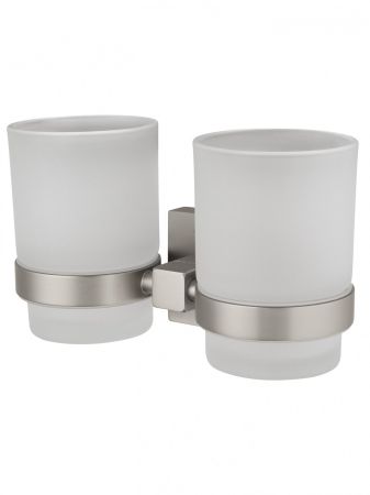Два стакана для зубных щеток с держателем WONZON & WOGHAND POLO, Брашированный никель (WW-8928-BN), артикул WW-8928-BN