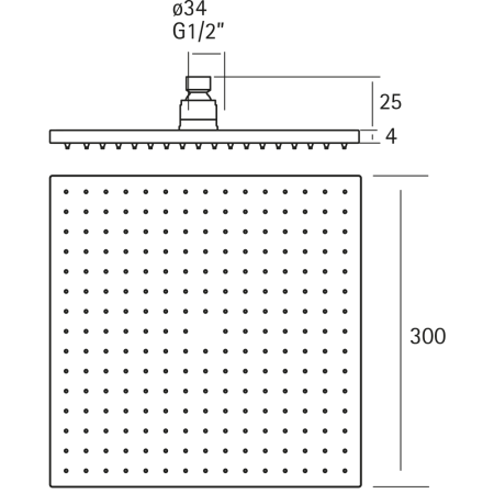 HUBER Lynox Верхний душ 300х300мм, для потолочного крепления, нержавеющая сталь, артикул SS016450D1