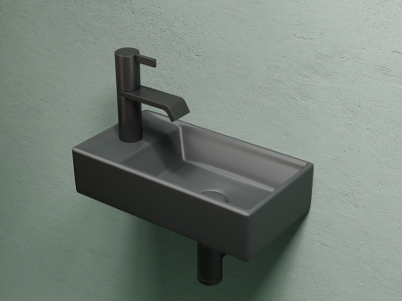 Умывальник подвесной прямоугольный (чаша справа, отверстие под смеситель слева) цвет темный антрацит матовый Элемент (Element) 407x217x100, артикул CN6051RMDH