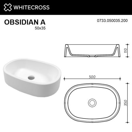 Умывальник WHITECROSS Obsidian A 50x35 (белый мат) иск. камень, артикул 0733.050035.200