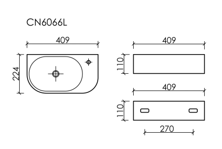 Умывальник подвесной прямоугольный (чаша слева, отверстие под смеситель справа) Элемент (Element) 409x224x110мм, артикул CN6066L