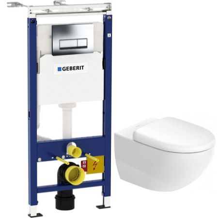 Комплект унитаза Duravit Architec 45720900A1 с инсталляцией Geberit Duofix Plattenbau Delta UP100 458.125.21.1 с сиденьем Микролифт и клавишей смыва Хром