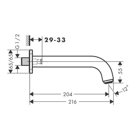 Излив, Hansgrohe, Vernis, вынос излива, мм-204, стандарт подводки-1/2", артикул 71460000