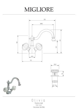 OLIVIA Смеситель для биде, донный клапан "click-clack", бел./хром, артикул 19003