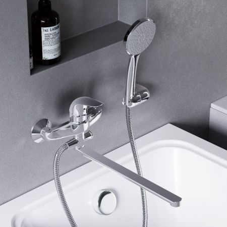 319500001_xxx Eclipse, смеситель для ванны и душа с универсальным изливом и душевым комплектом, хром