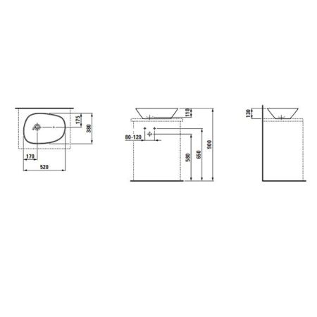 Laufen Palomba Раковина-чаша 520х380х130мм без перелива, без отв. под смеситель, цвет: белый, артикул 8.1680.2.000.112.1