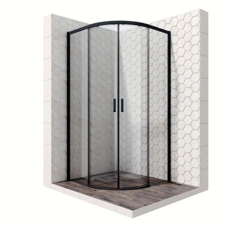 Душевой уголок Ambassador Queen Black 11011202-ST1, полукруглый, линейный трап, 100х100