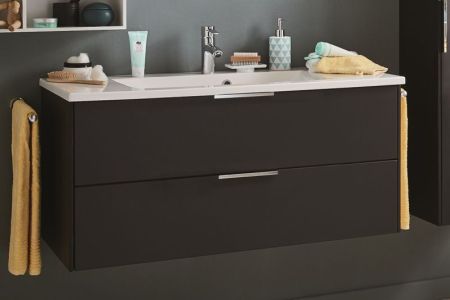 Puris D.Light, тумба + раковина из минерального литья 1200 мм, цвет серый космос матовый, артикул SETDL121(777/177)