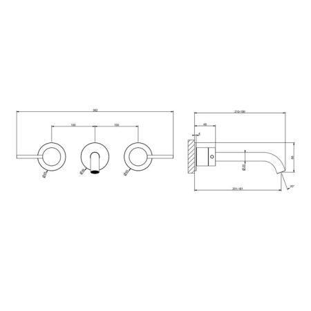 GESSI 316 Встраиваемый смеситель с изливом 200-180мм (внешние части), цвет:Black XL, артикул 54094#299