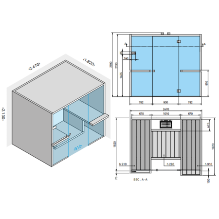 Effegibi Air 80 Био-Сауна 247x182xh213см, отделка: осина термообработанная, артикул BI 90 80 0002