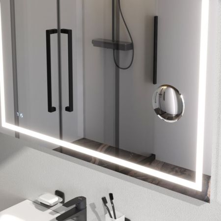 M91AMOX1003WG Универсальное зеркало с контурной Led-подсветкой, часами и косметическим зеркалом 100