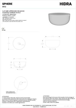 Hidra Sphere, накладная круглая раковина Ø44х22h см, цвет черный матовый, артикул SP22/026