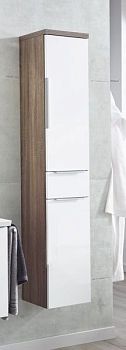 Puris, высокий шкаф (1 дверь, 1 ящик, 1 ящик с корзиной д/б) правый 300 мм, цвет белый высокоглянц.