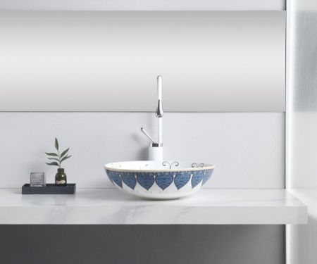 Раковина чаша Bronze de Luxe Lotos 5008, белый/синий, артикул 5008