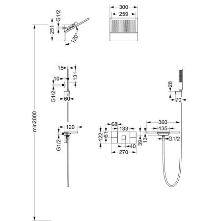Душевой комплект Futura VSFW-2F11TMB термостатический встраиваемый, 3 режима, черный, артикул VSFW-2F11TMB