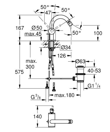 Смеситель однорычажный GROHE Atrio New для биде на 1 отверстие, хром (32108003), артикул 32108003