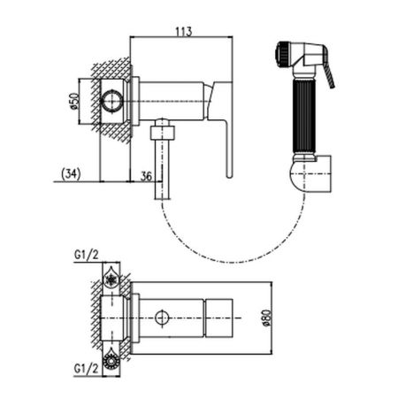 Гигиенический душ со смесителем Rav Slezak VLTAVA VT447/1CMAT, черный, артикул VT447/1CMAT
