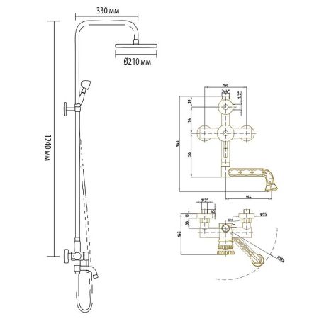 Душевая система Bronze de Luxe Windsor 10120PF Бронза, артикул 10120PF