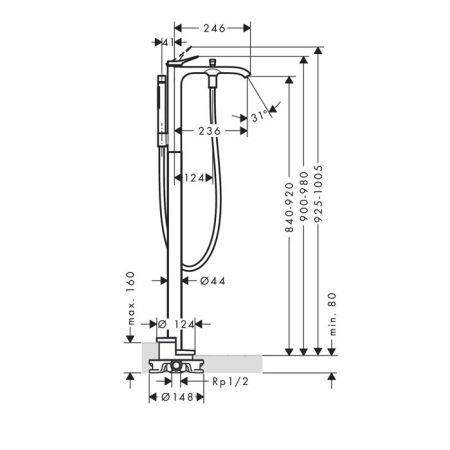 HANSGROHE VIVENIS Смеситель для ванны наполньный, с ручной лейкой, цвет черныц матовый, артикул 75445670