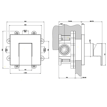 Gessi Rettangolo Встраиваемый однорычажный смеситель, без излива(внешние части), цвет: хром, артикул 20119#031