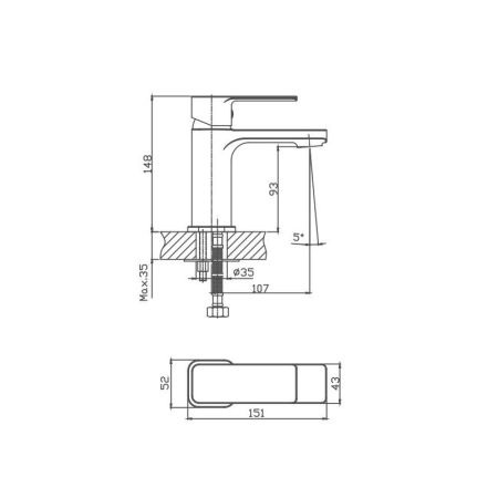 Смеситель для раковины Cron CN10129, хром