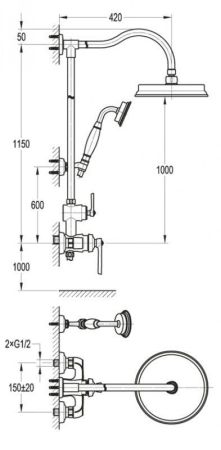 Душевая стойка со смесителем для верхнего и ручного душа CEZARES LIBERTY-F-CD-01, артикул ECO-EXT30-01
