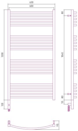 Полотенцесушитель электрический АРКУС 3.0 1200х600 МЭМ левый (Сатин)