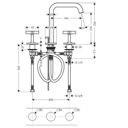 AX Citterio E 3 отвер. смес для раков , цвет полированное золото, артикул 36108990