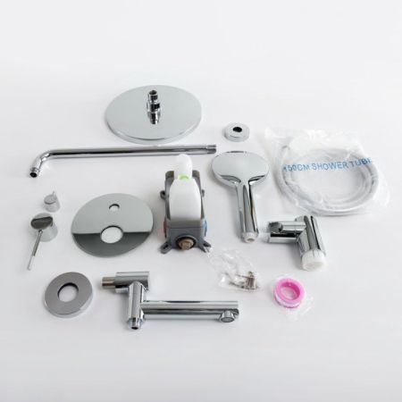 RELAX-VDSET-01 Душевой комплект встраиваемый с изливом (смеситель встраиваемый, верхний душ, ручной душ со шлангом, штуцер с держателем), хром, артикул RELAX-VDSET-01