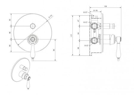 Встраиваемый смеситель для душа с переключателем CEZARES APHRODITE-VDIM2, артикул APHRODITE-VDIM2-03/24-Bi