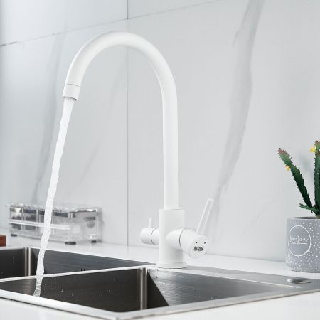 Смеситель для кухни с подключением фильтра воды Raffine F108C, белый