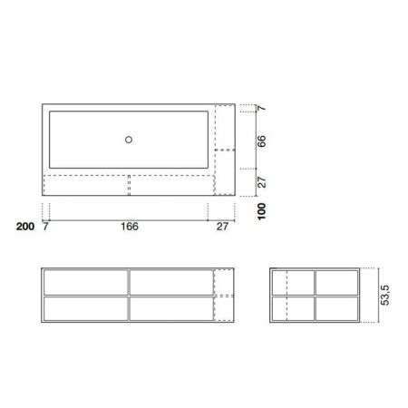 ANTONIO LUPI BIBLIO Ванна отдельностоящая 2000х1000х535 мм., левая, с открытыми нишами, с ножками и нажимным донным клапаном, Corian, цвет белый