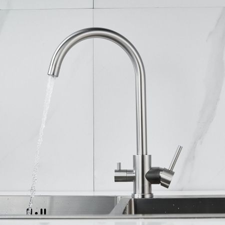 Смеситель для кухни с подключением фильтра воды Raffine F108L, сатин, артикул F108L