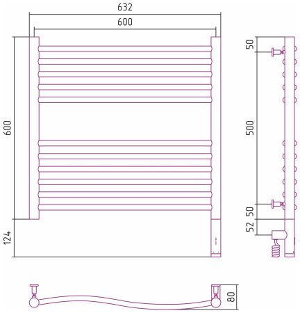 Полотенцесушитель электрический ФЛЮИД 3.0 600х600 МЭМ правый (Матовый чёрный)