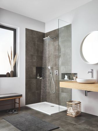 Верхний душ GROHE Tempesta 250 CUBE, квадратный + Душевой кронштейн 380 мм, хром (26682000), артикул 26682000