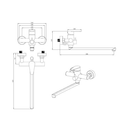 Смеситель для ванны OLISAN STEEL ST1221, сатин