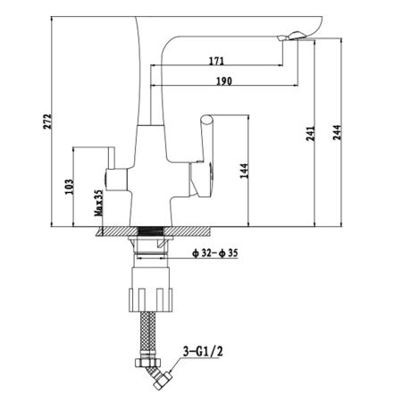 Смеситель для кухни с подключением фильтра GranFest 3223, топаз, артикул 3223 топаз