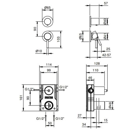 Fantini NOSTROMO Встраиваемый Смесители для душа наружная часть, отделка Матовая натуральная сталь, артикул 50 93 G481B