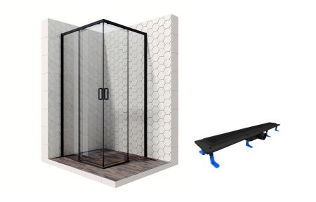 Душевой уголок Ambassador Queen Black 11011203-ST11, квадратный, линейный трап, 90х90, артикул 11011203-ST11