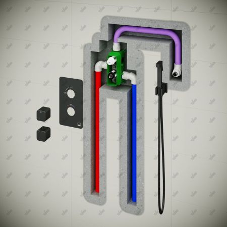 Смеситель встроенный с гигиеническим душем с термостатом Timo Petruma 5089/17SM золото матовое, артикул 5089/17SM