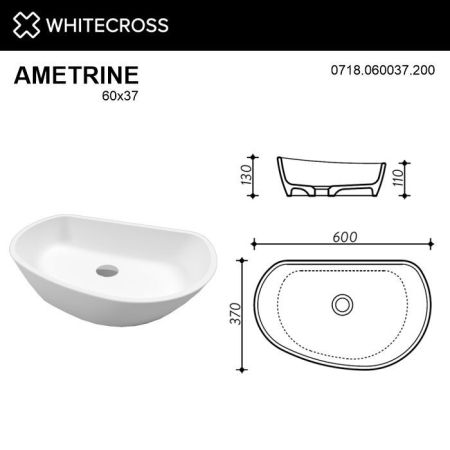 Умывальник WHITECROSS Ametrine 60x37 (белый мат) иск. камень, артикул 0718.060037.200