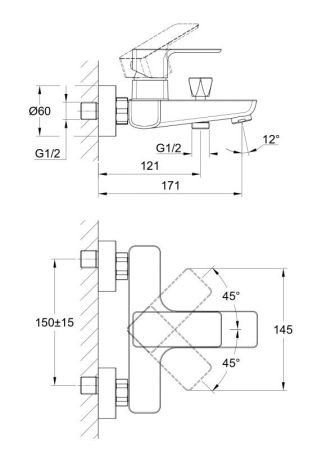 Смеситель для ванны Cersanit GEO однорычажный (63040), артикул 63040