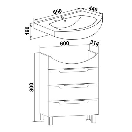 Тумба Runo Верона 65 под умывальник 00000000438 (Элеганс 65) (00000001145), артикул 00000001145