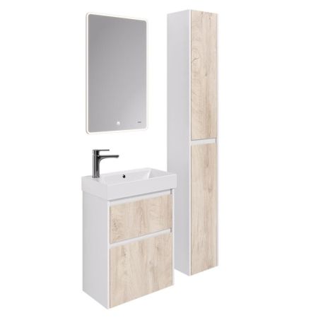 Тумба с раковиной подвесная Dreja Slim 55 см, белый/дуб кантри, артикул 99-0500-com