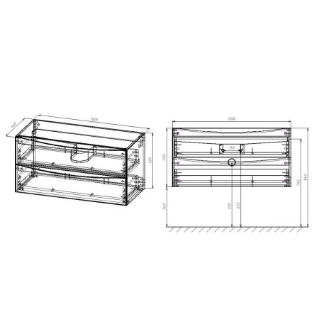 База под керамическую раковину Mia 1000 подвесная, 2 выкатных ящика soft close, R.Wood, артикул VMC-2MC100RW