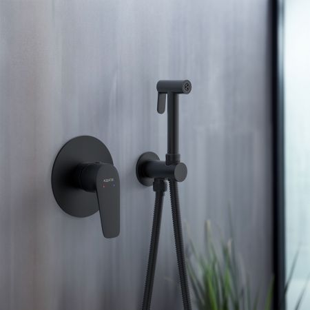 Набор с гигиеническим душем (смеситель + гигиеническая лейка + шланг + шланговое подсоединение с держателем) AQUATEK, матовый черный AQ1119MB БЕТТА, артикул AQ1119MB