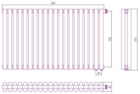 Отопительный радиатор ЭСТЕТ-11 н/ж EU50 500х900 / 20 сек (Состаренная БРОНЗА), артикул 05-0312-5020