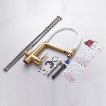 Смеситель для кухни с подключением фильтра воды Rose R658G, золотой сатин