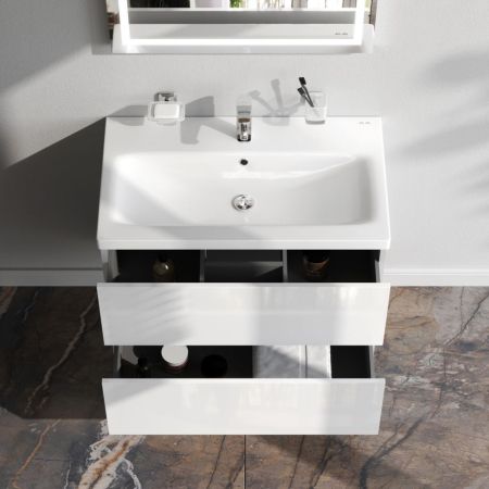 M90FHX07522WG GEM, База под раковину, подвесная, 75 см, 2 ящика push-to-open, цвет: белый, глянец, артикул M90FHX07522WG